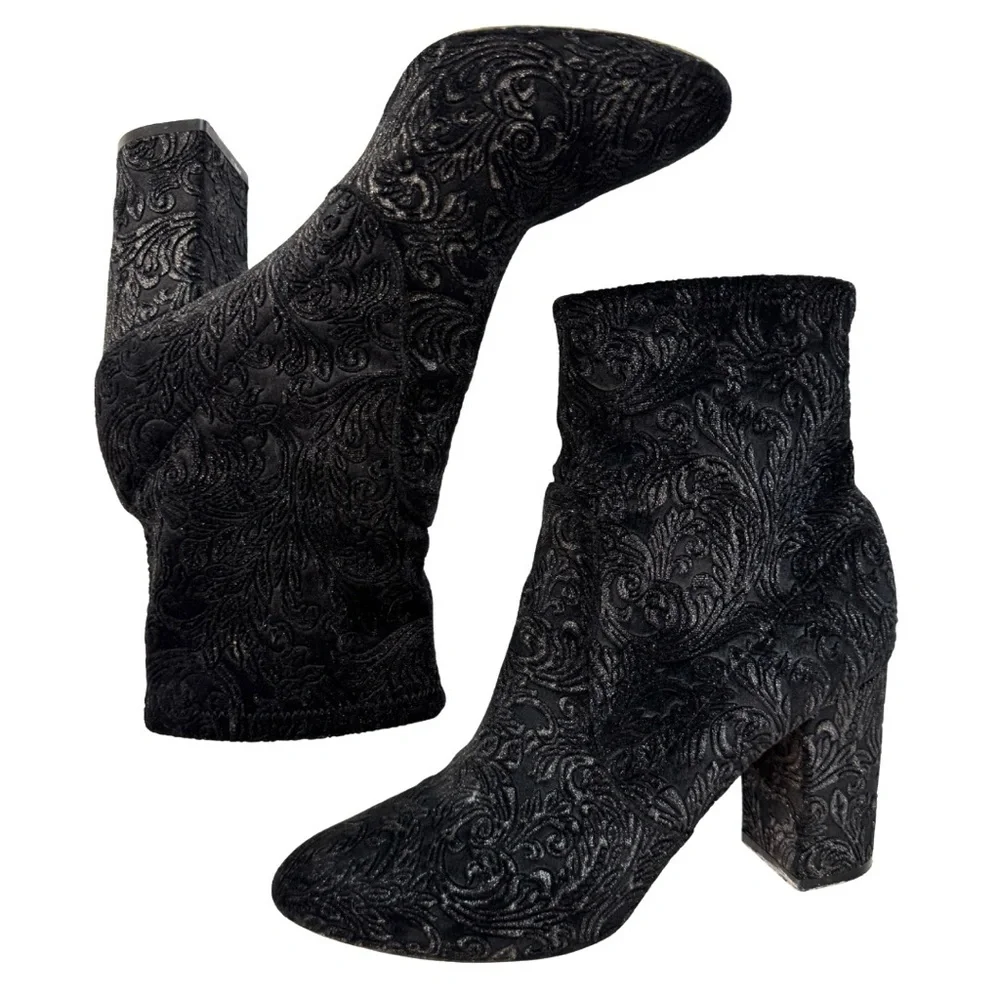 Aquazzura Women’s 9.5‎ Heeled Velvet Ankle Sock Boots Tonal Baroque Tapestry